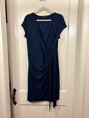 INC International Concepts  Cap-Sleeve Faux-Wrap Dress Blue, Sz L
